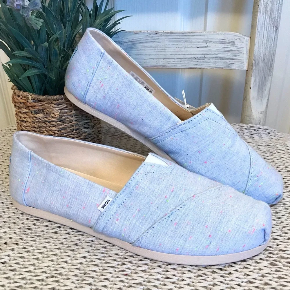 NWT Toms Alpargata Flats in Light Blue Speckled Linen